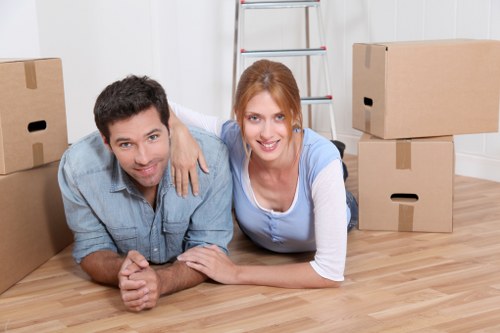 Removal van and moving team in a Maida Vale residential street