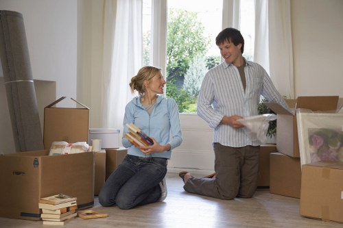 Packing materials and organised moving boxes in a Maida Vale flat